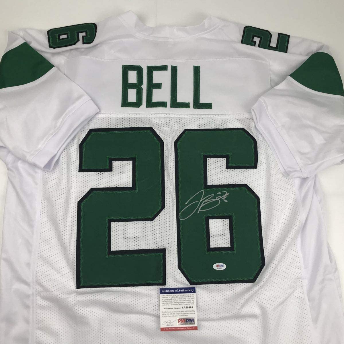 Autographed/Signed Le'Veon LeVeon Bell New York White Football Jersey PSA/DNA COA