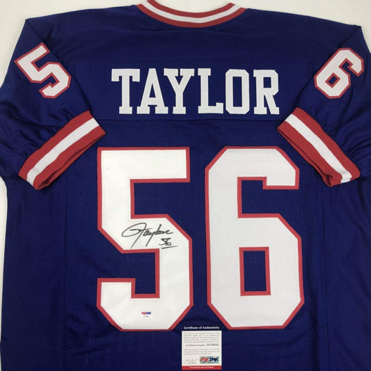 Autographed/Signed Lawrence Taylor New York Blue Football Jersey PSA/DNA COA
