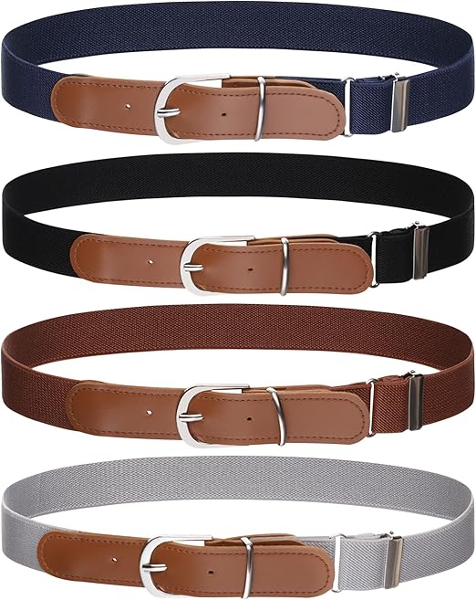 Kajeer Kids Boys Girls Elastic Belt - Stretch Adjustable Belt for Boys and Girls with Leather Loop Belt Pack of 4