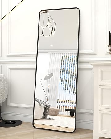 BEAUTYPEAK 64"x21" Full Length Mirror, Nano Glass Rounded Corner Floor Mirror, Standing Hanging or Leaning Against Wall Dressing Room Mirror Full Length, Black