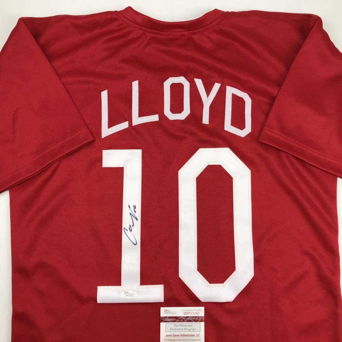 Autographed/Signed Carli Lloyd Red Soccer Team USA World Cup Jersey JSA COA
