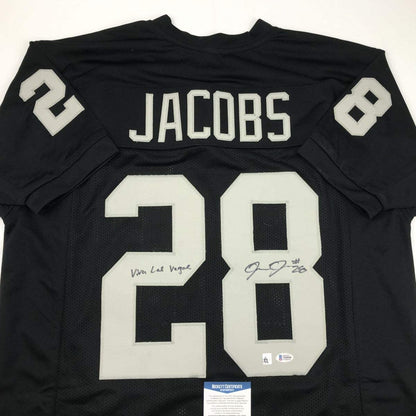 Autographed/Signed Josh Jacobs Viva Las Vegas Oakland Black Football Jersey Beckett BAS COA