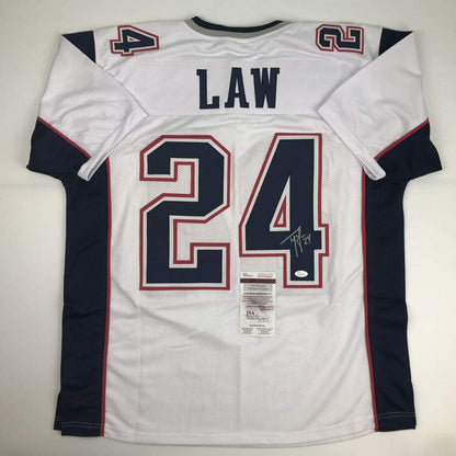Autographed/Signed Ty Law New England White Football Jersey JSA COA