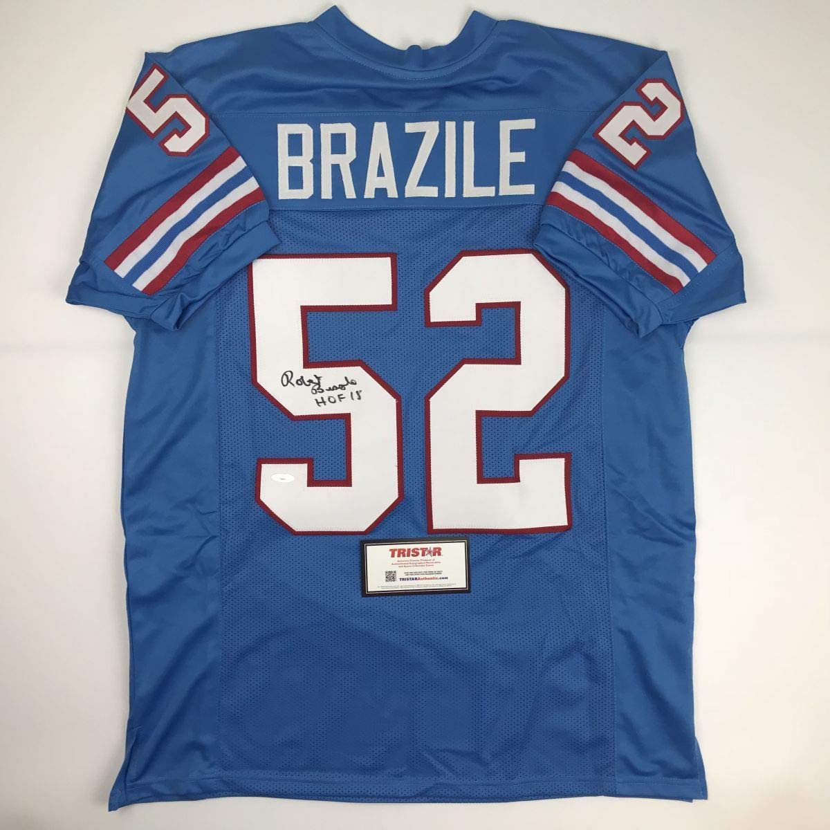 Autographed/Signed Robert Brazile HOF 18 Houston Powder Blue Football Jersey Tristar COA