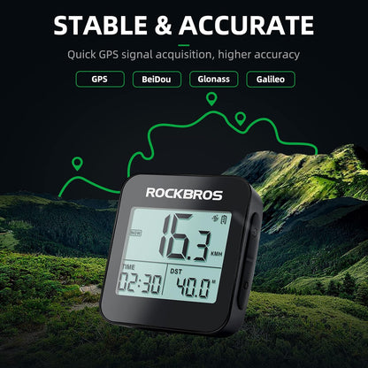 ROCKBROS GPS Bike Computer Accurate Wireless Speedometer with Backlight