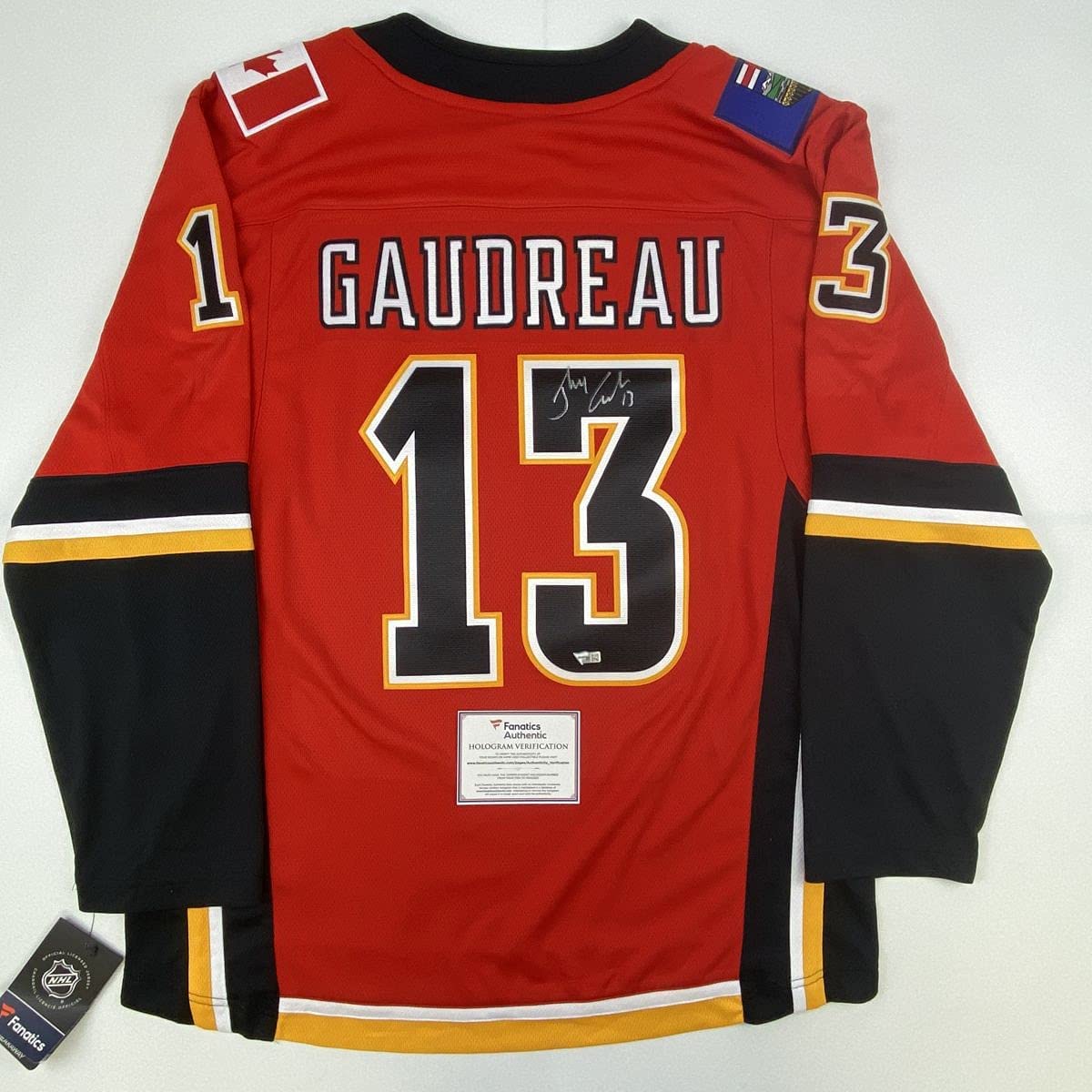 Autographed/Signed Johnny Gaudreau Calgary Flames Red Hockey Jersey Fanatics COA