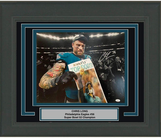 Framed Autographed/Signed Chris Long Philadelphia Eagles Super Bowl LII 52 Champions 16x20 Football Photo JSA COA