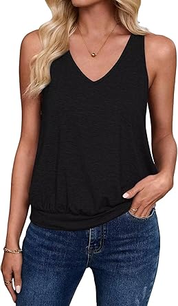 2025 Cute Womens Tank Tops Fashion Summer Clothes Casual Sleeveless V Neck Solid Color Loose Fit Basic Cami