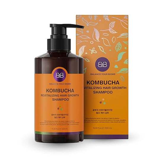 BALANCE YOUR BIOME Kombucha Revitalizing Hair Growth Shampoo, Promotes Scalp pH Balance, Strengthens Hair Growth, Fermented Kombucha Extract, Rice, Jeju Green Tea, 9 types of Vitamins, 16.9 fl.oz.500ml