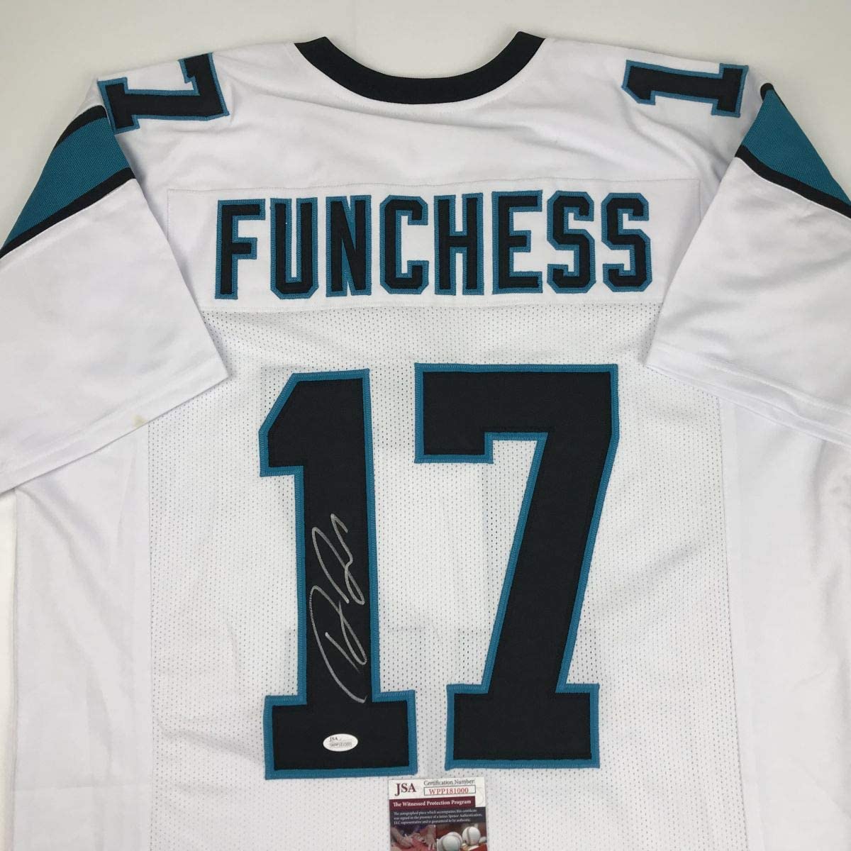 Autographed/Signed Devin Funchess Carolina White Football Jersey JSA COA