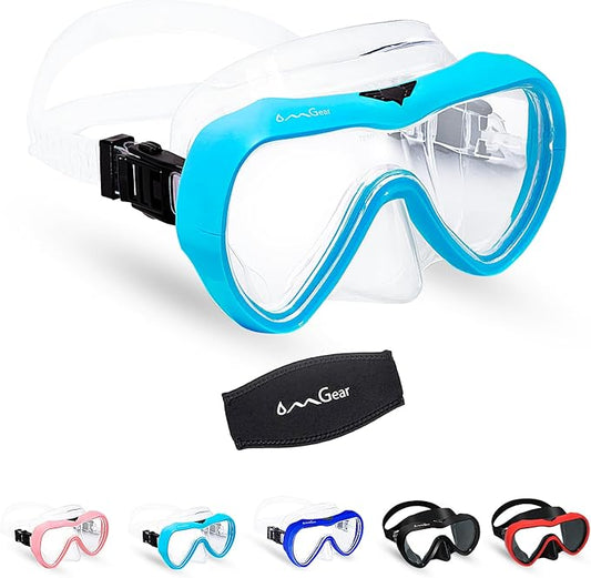 OMGear Diving Mask Snorkeling Gear Kids Adult Snorkel Mask Dive Goggles Silicone Swim Glasses with Nose Cover for Scuba Free Diving Spearfishing Neoprene Strap Cover Impact Resistance