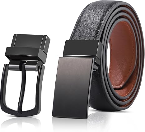 AWAYTR Kids Boys Reversible Belt for Dress Pants with Two Rotative Buckles