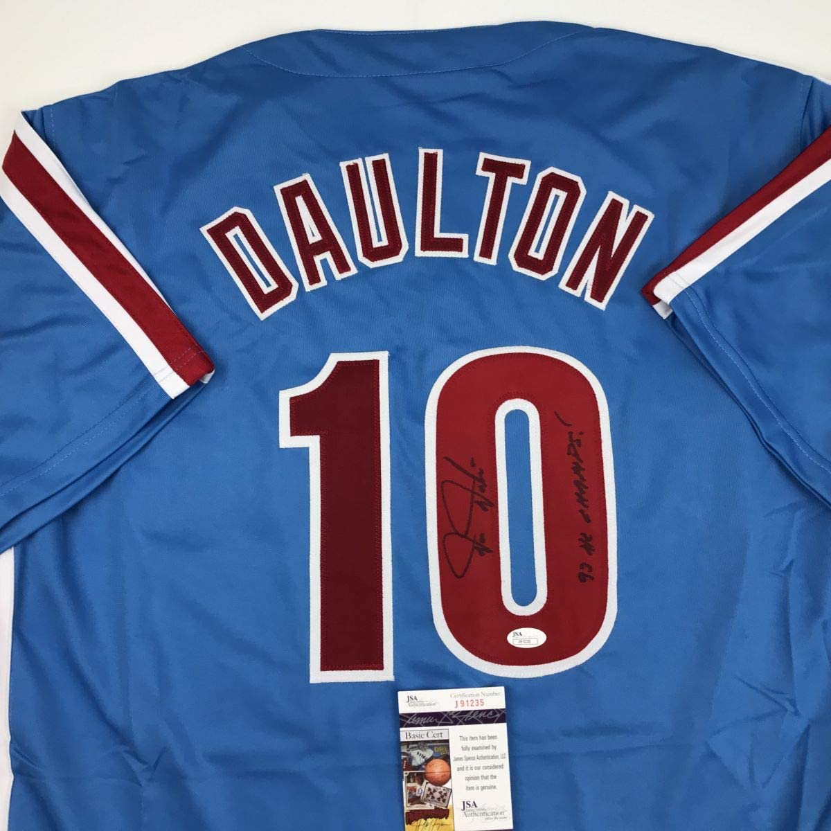 Autographed/Signed Darren Daulton Philadelphia Retro Blue Baseball Jersey JSA COA