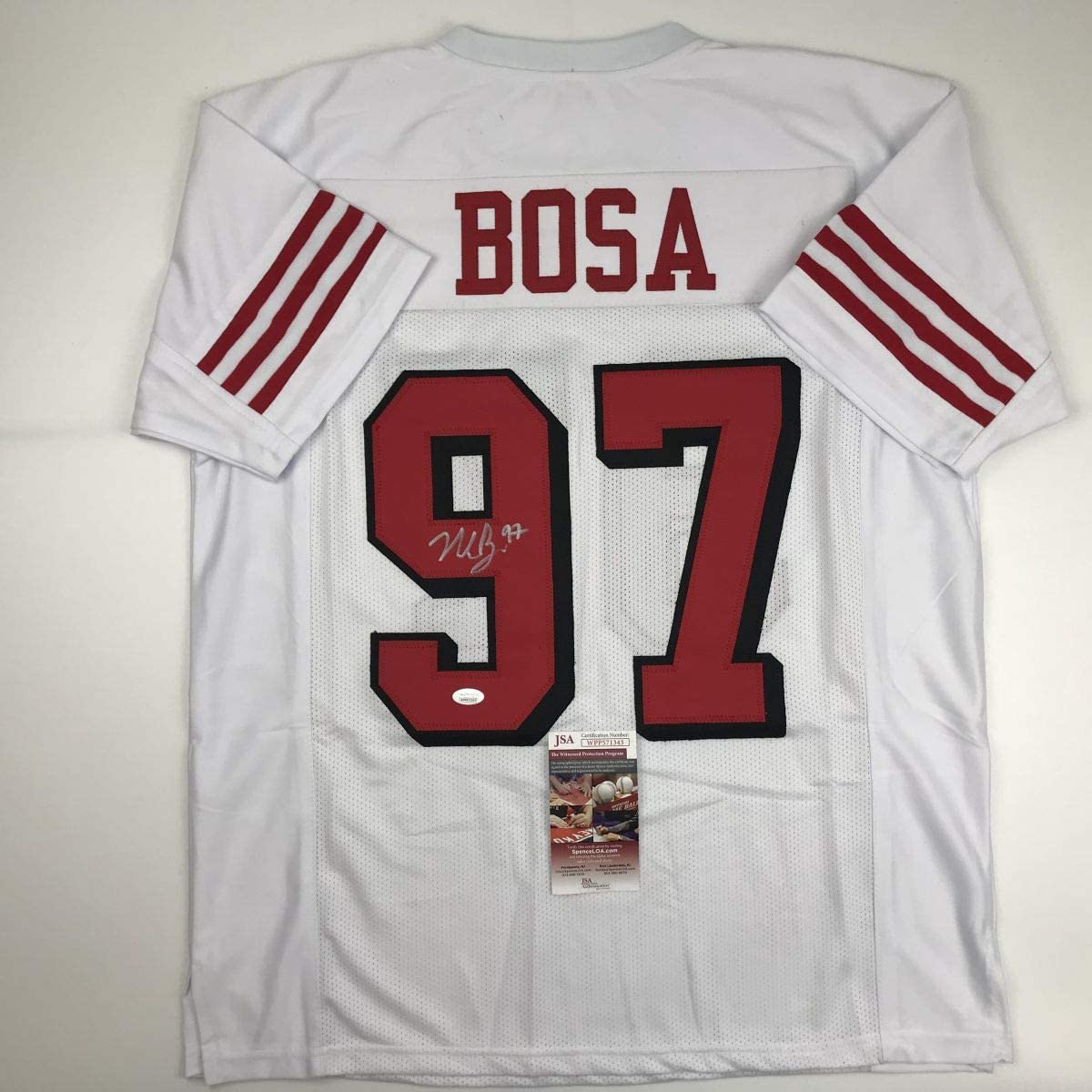 Autographed/Signed Nick Bosa San Francisco White Football Jersey JSA COA