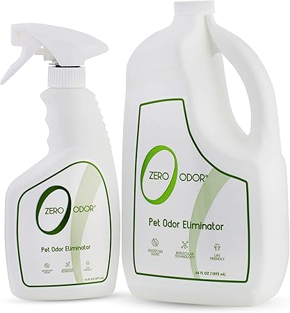 Zero Odor - Pet Odor Eliminator Bundle- Eliminate Air & Surface Odors Š—– Patented Molecular Technology Best for Carpet, Furniture, Pet Beds - Smell Great Again, 16oz & 64oz Refill