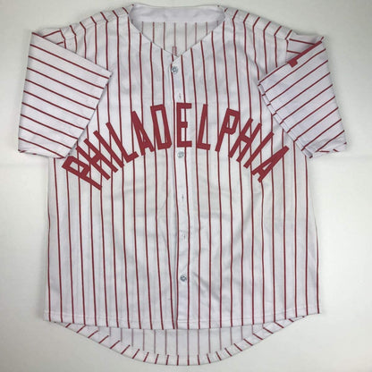 Autographed/Signed Jimmy Rollins Philadelphia Pinstripe Baseball Jersey Beckett BAS COA