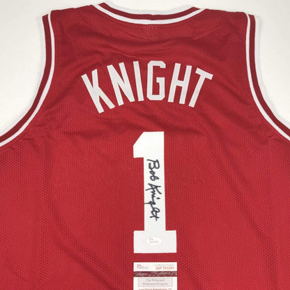 Autographed/Signed Bobby Bob Knight Indiana Hoosiers Red Basketball Jersey JSA COA