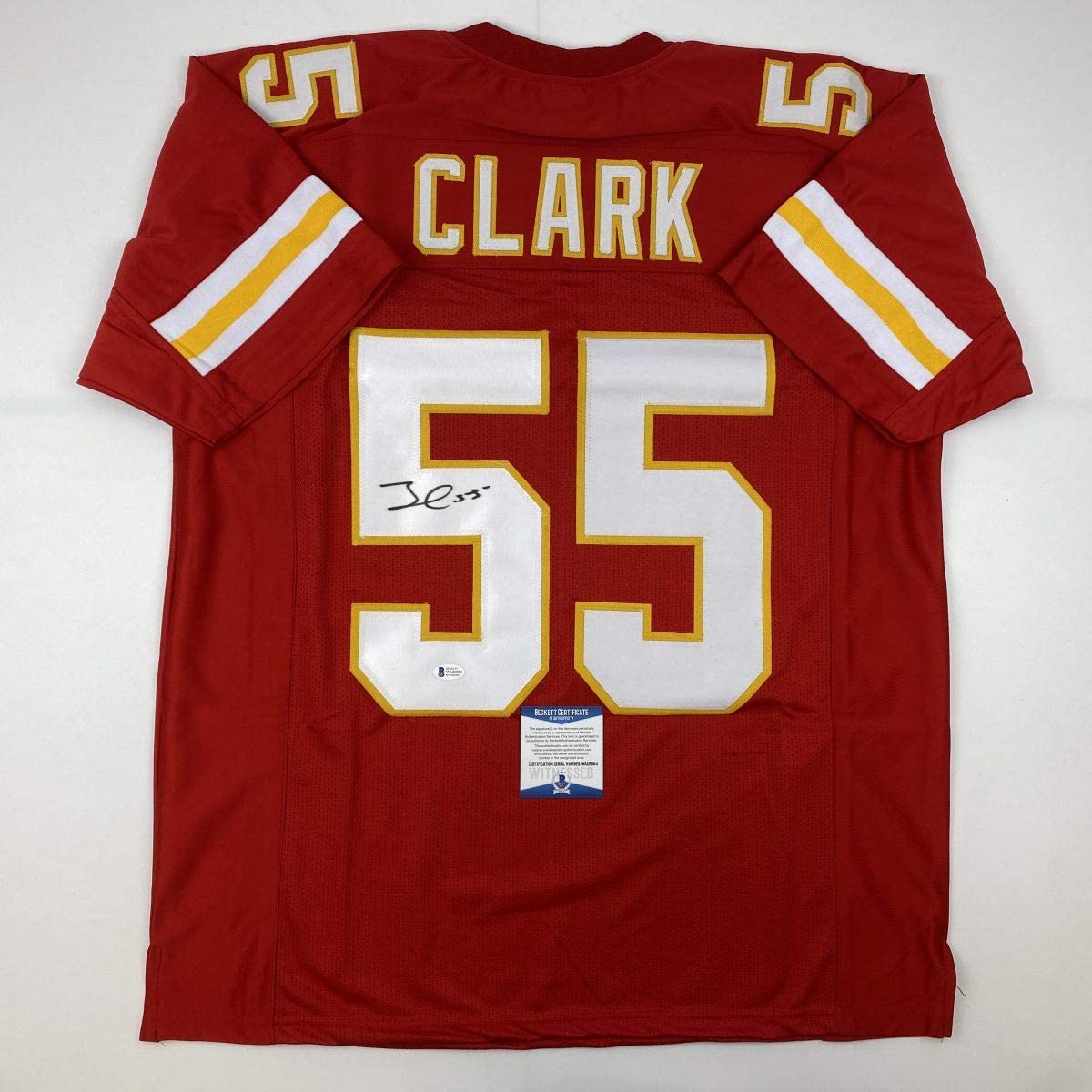 Autographed/Signed Frank Clark Kansas City Red Football Jersey PSA/DNA COA