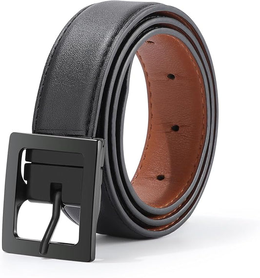 AWAYTR Reversible Kids Belts for Boys - Brown and Black Leather Belt for School Uniform Casual Jeans