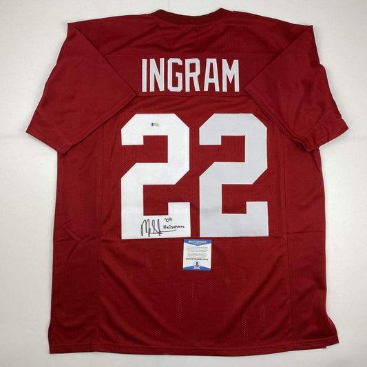 Autographed/Signed Mark Ingram 09 Heisman Alabama Red College Football Jersey Beckett BAS COA