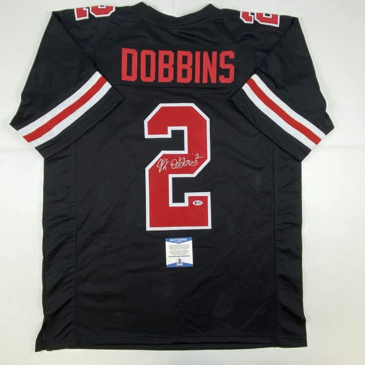 Autographed/Signed JK J.K. Dobbins Ohio State Black College Football Jersey Beckett BAS COA
