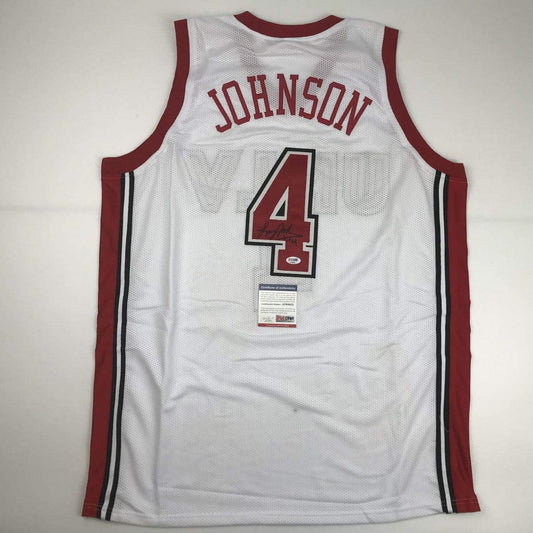 Autographed/Signed Larry Johnson UNLV White College Basketball Jersey PSA/DNA COA