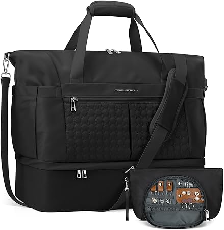 Maelstrom Gym Bag for Women, 40L Travel Duffel Bag with Shoes Compartment and Wet Pocket, Waterproof Carry On Weekender Bag, Sport Gym Tote Bags Swimming Yoga, Hospital Holdalls-Black