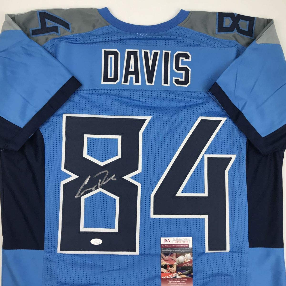 Autographed/Signed Corey Davis Tennessee 2018 Powder Blue Football Jersey JSA COA
