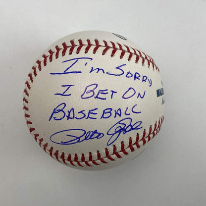 Autographed/Signed Pete Rose I'm Sorry I Bet On Baseball Rawlings ROML Rose Hologram COA