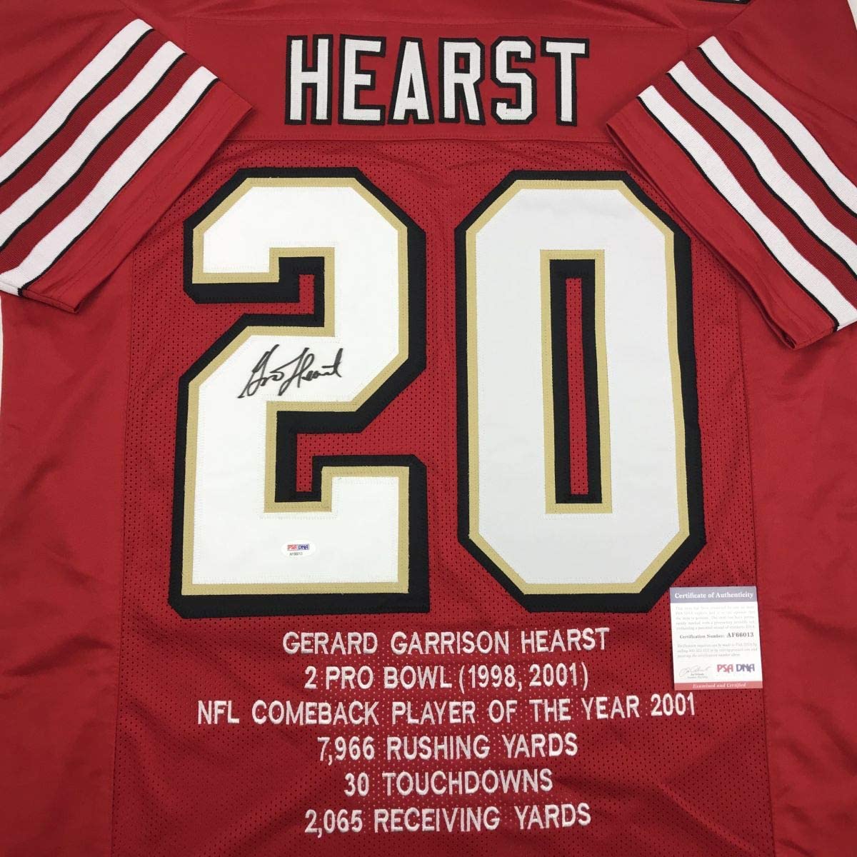 Autographed/Signed Garrison Hearst San Francisco Red Stat Football Jersey PSA/DNA COA