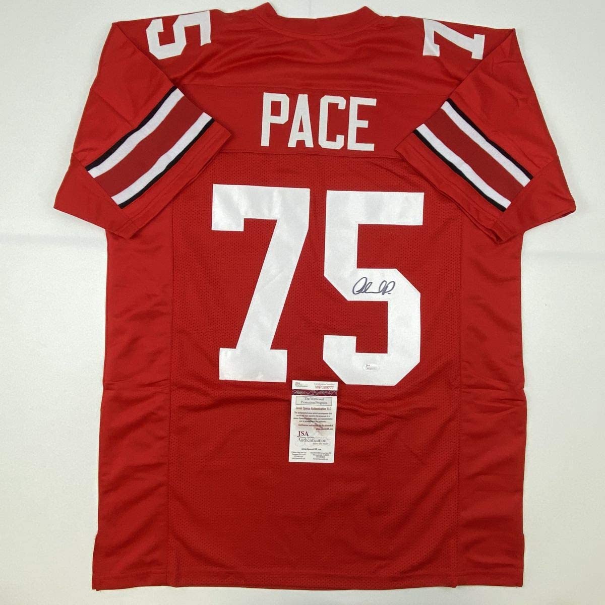 Autographed/Signed Orlando Pace Ohio State Red Football Jersey JSA COA