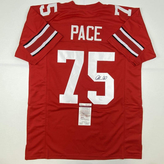 Autographed/Signed Orlando Pace Ohio State Red Football Jersey JSA COA