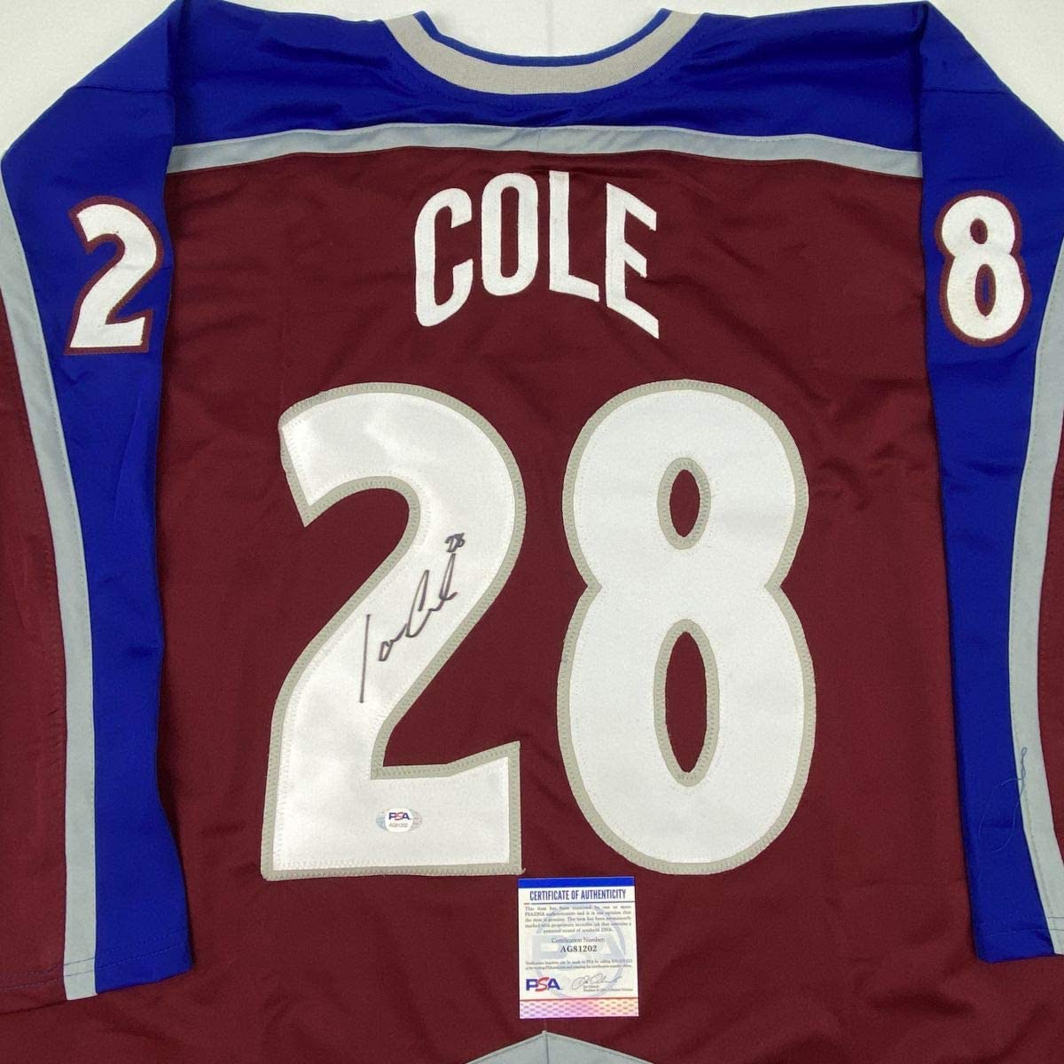 Autographed/Signed Ian Cole Colorado Maroon Hockey Jersey PSA/DNA COA