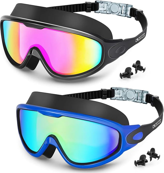 Swim Goggles 2 Pack for Adult Men Women, Anti-fog UV Protection No Leak 180å¡ Wide View Clear Vision Pool Goggles