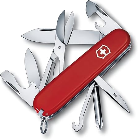 Victorinox Super Tinker Swiss Army Knife, 14 Function Swiss Made Pocket Knife with Large Blade, 2 Screwdrivers and Multipurpose Hook - Red
