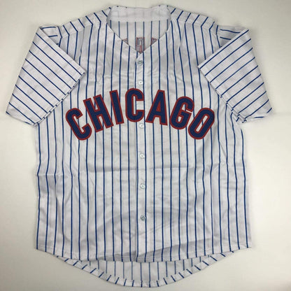 Autographed/Signed Kyle Schwarber Chicago Pinstripe Baseball Jersey JSA COA