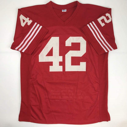 Autographed/Signed Ronnie Lott San Francisco Red Stat Football Jersey PSA/DNA COA