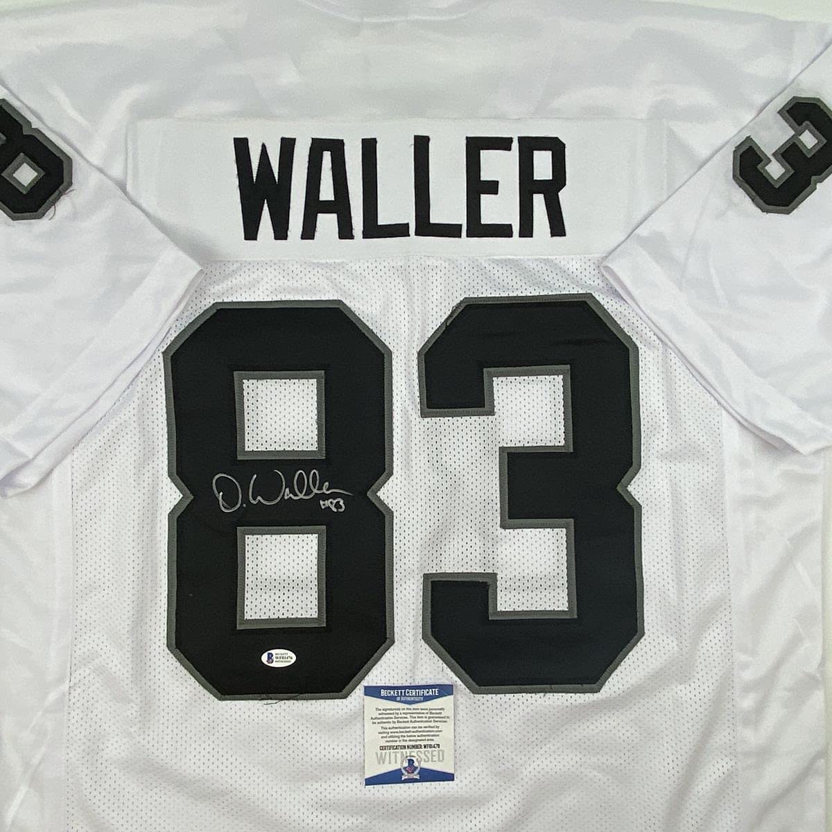 Autographed/Signed Darren Waller Las Vegas Oakland White Football Jersey Beckett BAS COA