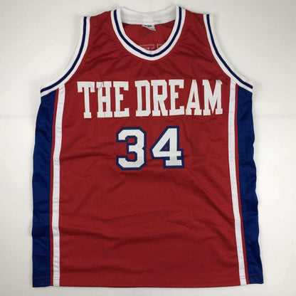 Autographed/Signed Hakeem Akeem Olajuwon Houston Red College Basketball Jersey Beckett BAS COA