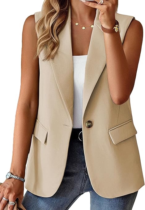 2025 Women's Summer Sleeveless Vest Tops Lightweight Fully-Lined Fashion Casual Work Office Blazers with Pockets