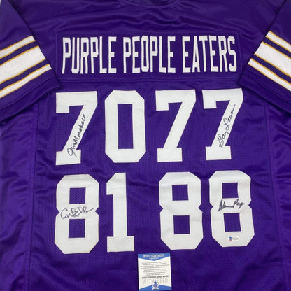 Autographed/Signed Purple People Eaters Minnesota Purple Football Jersey Beckett BAS COA