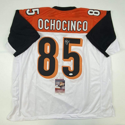 Autographed/Signed Chad Ochocinco (Johnson) Cincinnati White Football Jersey JSA COA