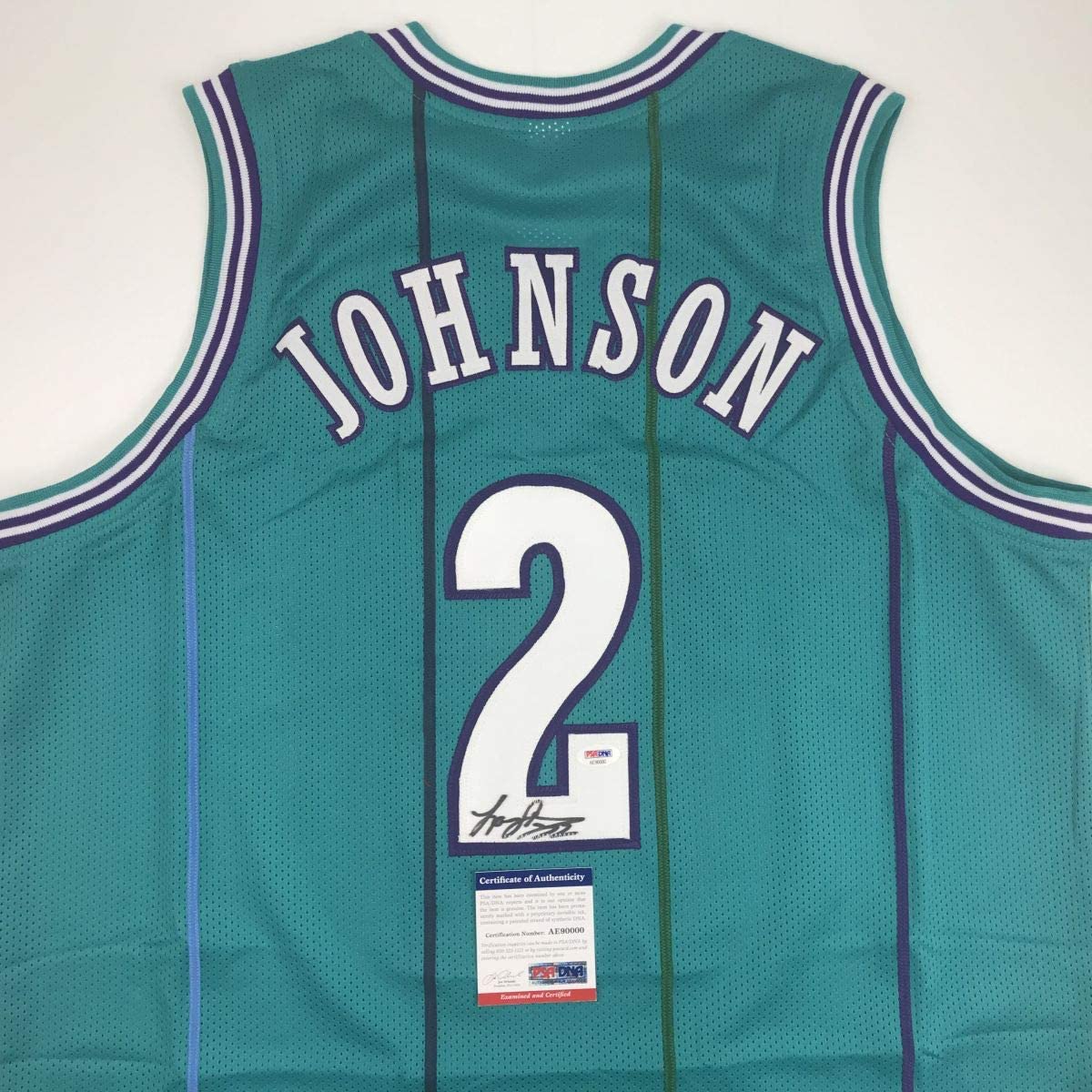 Autographed/Signed Larry Johnson Charlotte Teal Basketball Jersey PSA/DNA COA