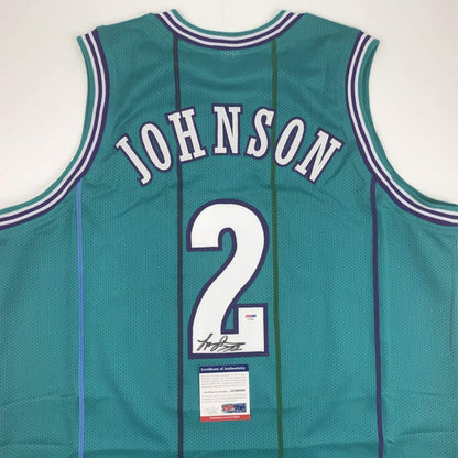 Autographed/Signed Larry Johnson Charlotte Teal Basketball Jersey PSA/DNA COA