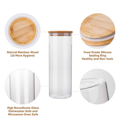 Glass Food Storage Containers, Food Jars with Bamboo Wooden Lids - Set of 5