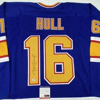 Autographed/Signed Brett Hull St. Louis Retro Blue Hockey Jersey PSA/DNA COA