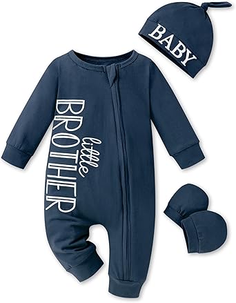 Baby Boy Clothes Letter Print One Piece Romper Baby Coming Home Outfits with Hat Newborn Boy Outfits