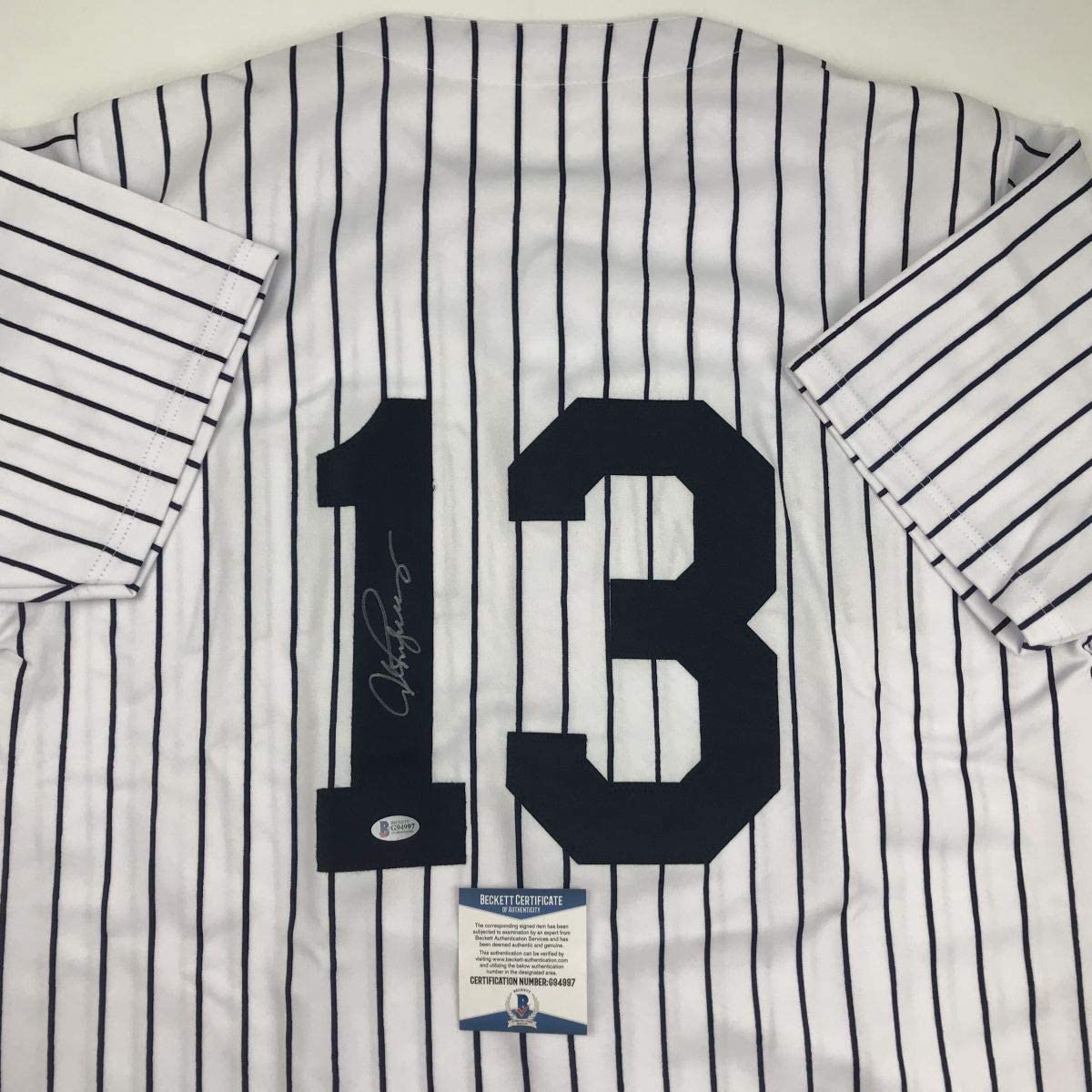 Autographed/Signed Alex Rodriguez New York Pinstripe Baseball Jersey Beckett BAS COA