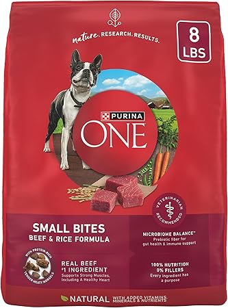 Purina ONE Small Bites Beef and Rice Formula Small High Protein Dry Dog Food Natural With Added Vitamins, Minerals and Nutrients - 8 lb. Bag