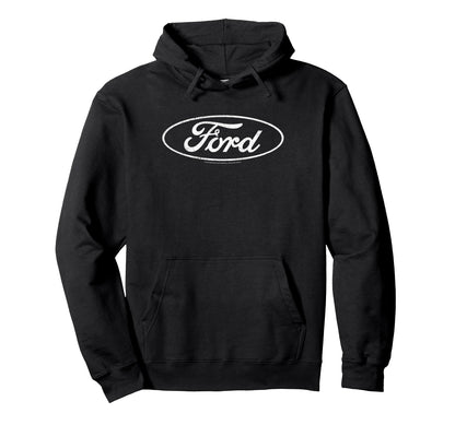 Ford Distressed White Oval Logo Hoodie - Custom Art Print for Adults
